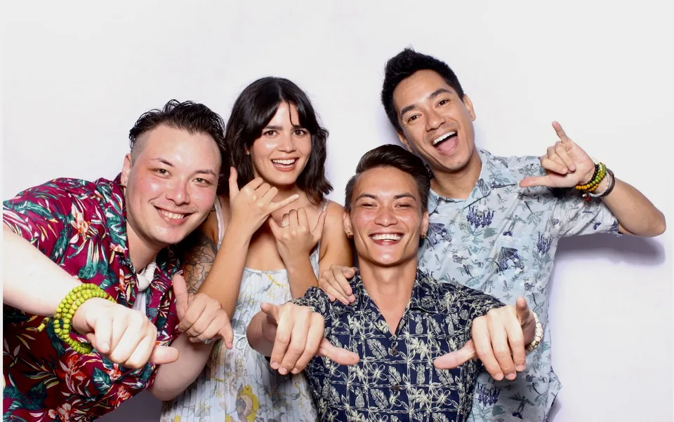 aloha foursome shaka white backdrop